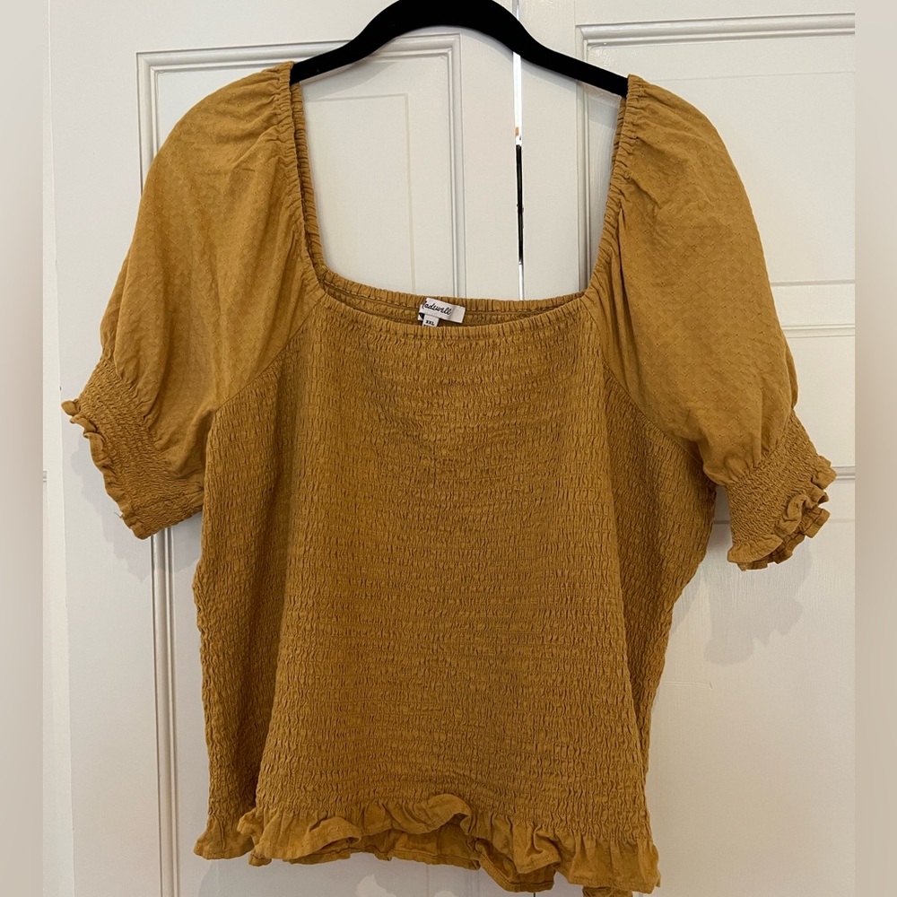Madewell Mustard Smocked Blouse